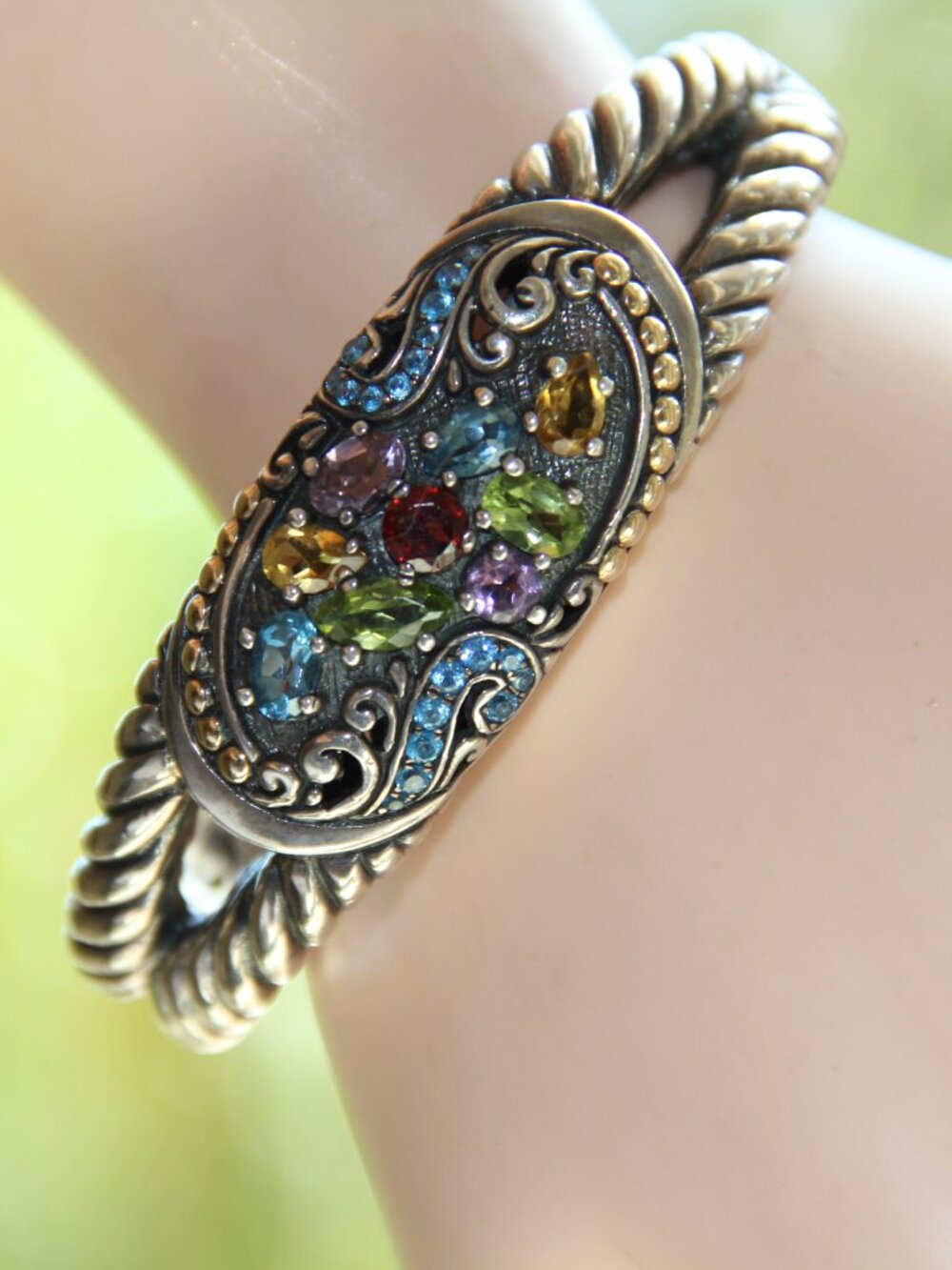 Robert Manse Sterling Silver 18k Gold Gemstone Cuff Bracelet. Rare
